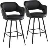 Margarite 26" Counter Stool in Black Metal & Black Leatherette w/ Black Footrest (Set of 2)